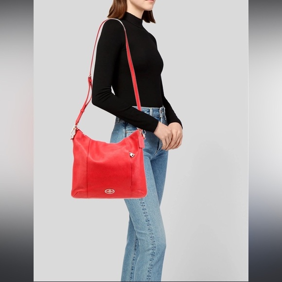 Coach Handbags - Coach Isabelle Pebbled Leather Hobo Crossbody Tote Purse Burnt Orange Red
